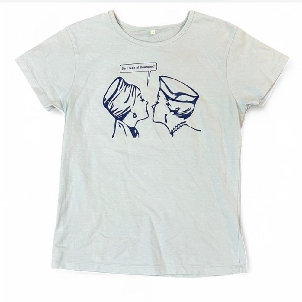 Light Blue Tee with Navy Retro Graphic - Picture 1 of 5